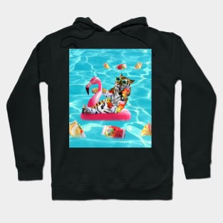 Tiger Chilling On Flamingo Floatie In Pool Sunglasses Funny Hoodie